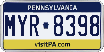 PA license plate MYR8398