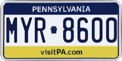 PA license plate MYR8600