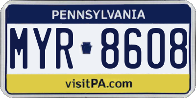 PA license plate MYR8608