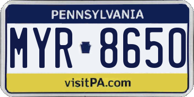 PA license plate MYR8650