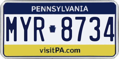 PA license plate MYR8734