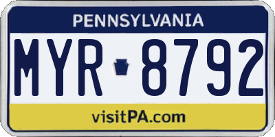 PA license plate MYR8792