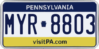 PA license plate MYR8803