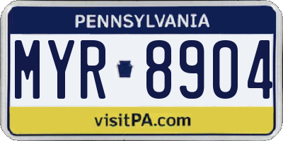 PA license plate MYR8904