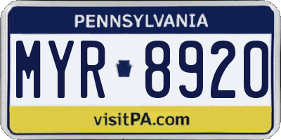 PA license plate MYR8920