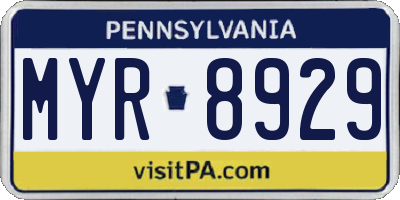 PA license plate MYR8929