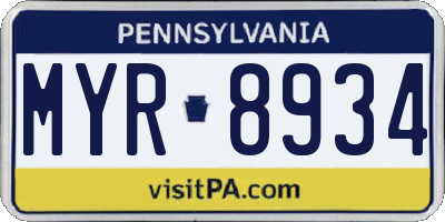 PA license plate MYR8934