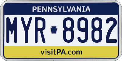 PA license plate MYR8982