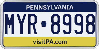 PA license plate MYR8998