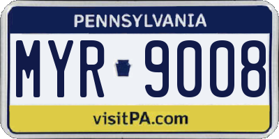 PA license plate MYR9008