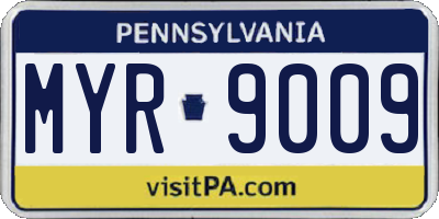PA license plate MYR9009