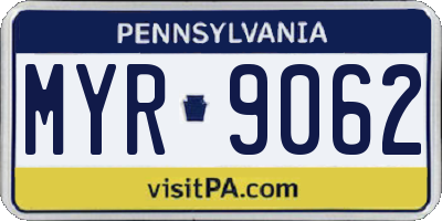 PA license plate MYR9062