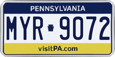 PA license plate MYR9072