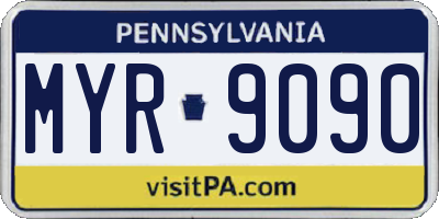 PA license plate MYR9090
