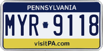 PA license plate MYR9118