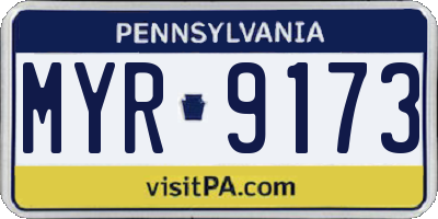 PA license plate MYR9173