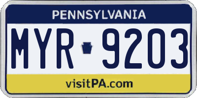 PA license plate MYR9203