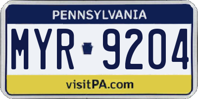 PA license plate MYR9204