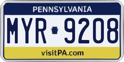 PA license plate MYR9208