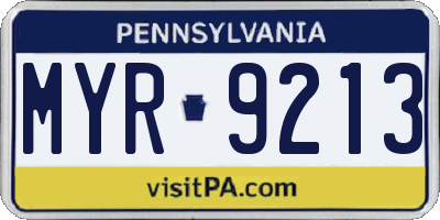 PA license plate MYR9213