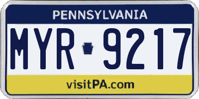 PA license plate MYR9217