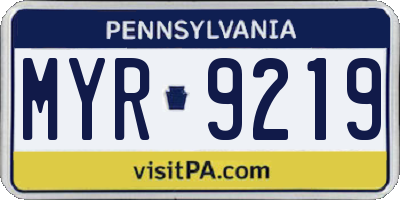PA license plate MYR9219