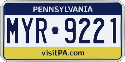 PA license plate MYR9221