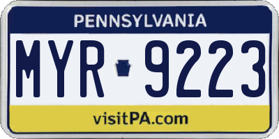 PA license plate MYR9223