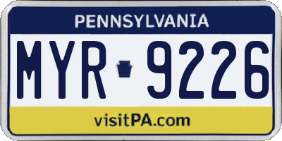 PA license plate MYR9226