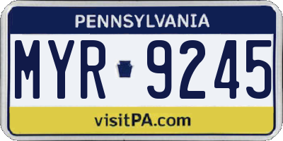 PA license plate MYR9245