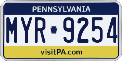 PA license plate MYR9254