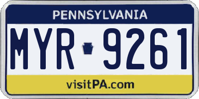 PA license plate MYR9261