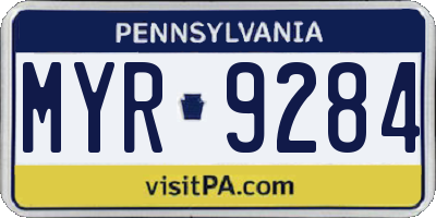 PA license plate MYR9284