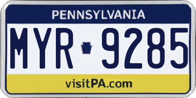 PA license plate MYR9285