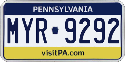 PA license plate MYR9292
