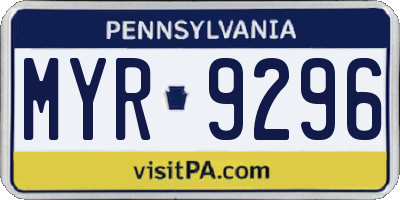 PA license plate MYR9296