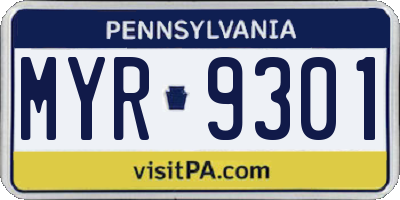 PA license plate MYR9301
