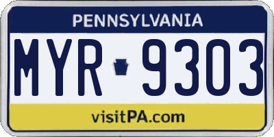 PA license plate MYR9303