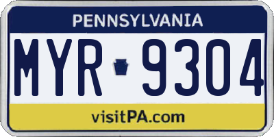 PA license plate MYR9304
