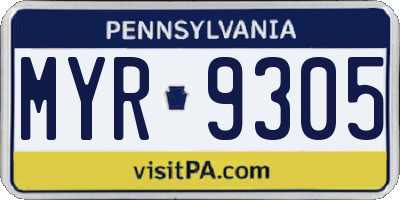 PA license plate MYR9305