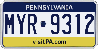 PA license plate MYR9312