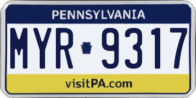 PA license plate MYR9317
