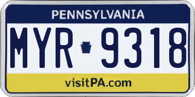 PA license plate MYR9318