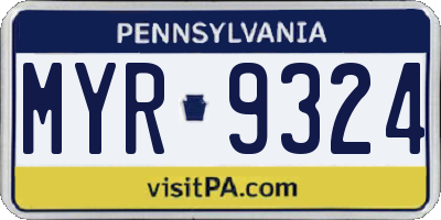 PA license plate MYR9324