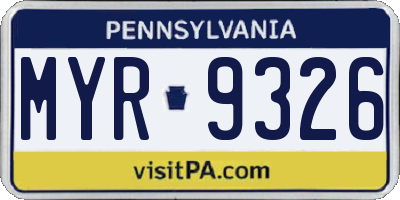PA license plate MYR9326