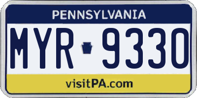 PA license plate MYR9330