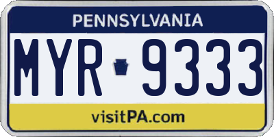 PA license plate MYR9333