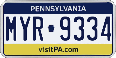PA license plate MYR9334