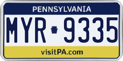PA license plate MYR9335