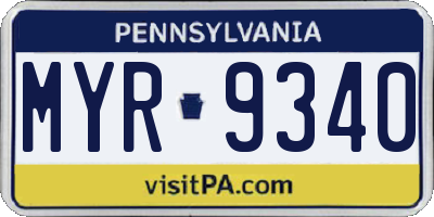 PA license plate MYR9340